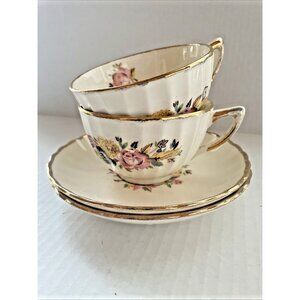 2 Vintage Sovereign Potters Earthenware Teacup & Saucer Set - Monsoon Regency